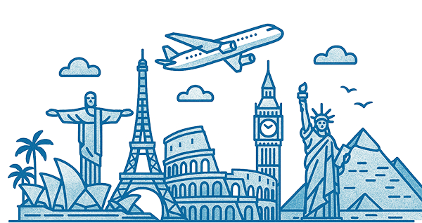Illustration of world travel destinations and wonders