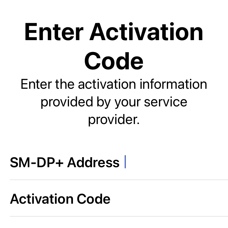 iPhone user interface for installing an eSIM