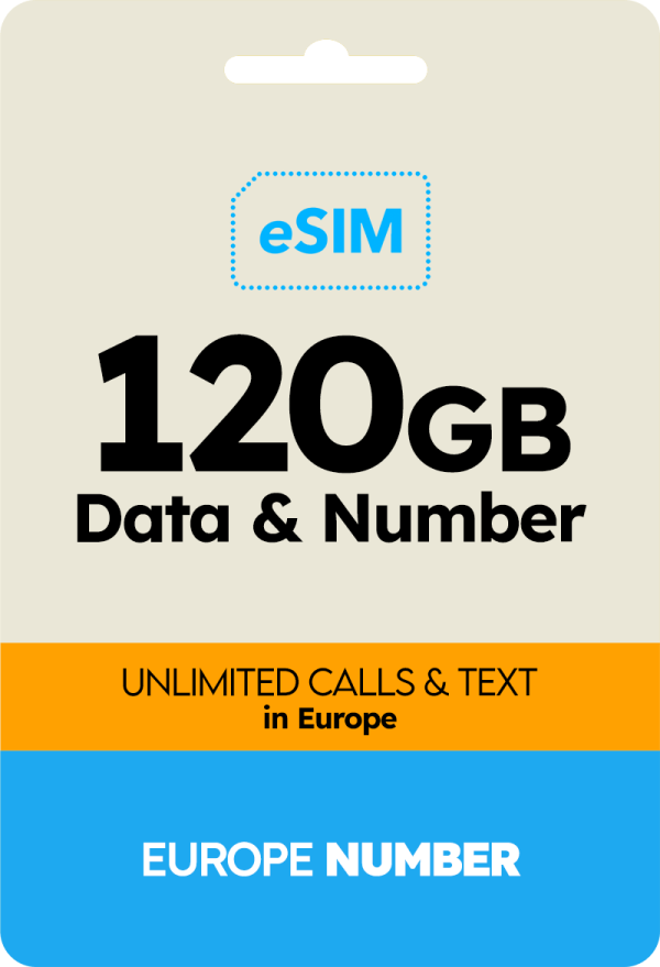 France eSIM 120GB + French Phone Number - Europe Number eSIM