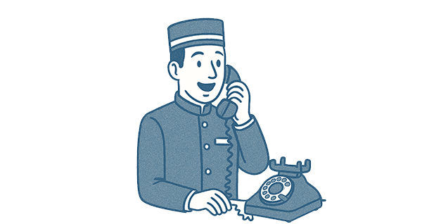 Illustration of a hotel concierge taking a phone call from a Europe Number customer