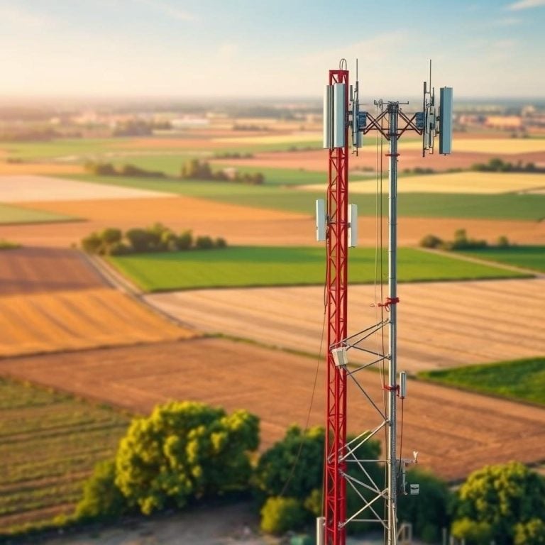 Cell towers in rural landscape