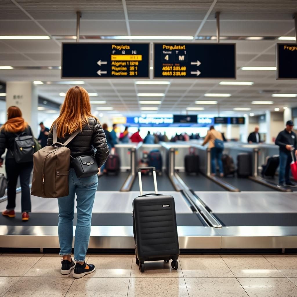 Traveler waiting at airport baggage claim