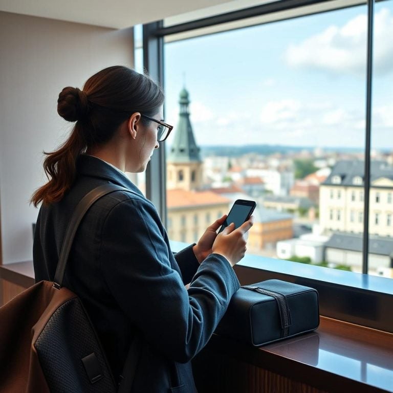 Woman using phone by window