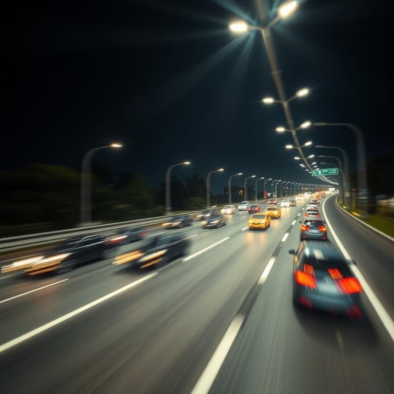 Cars moving on a lit highway