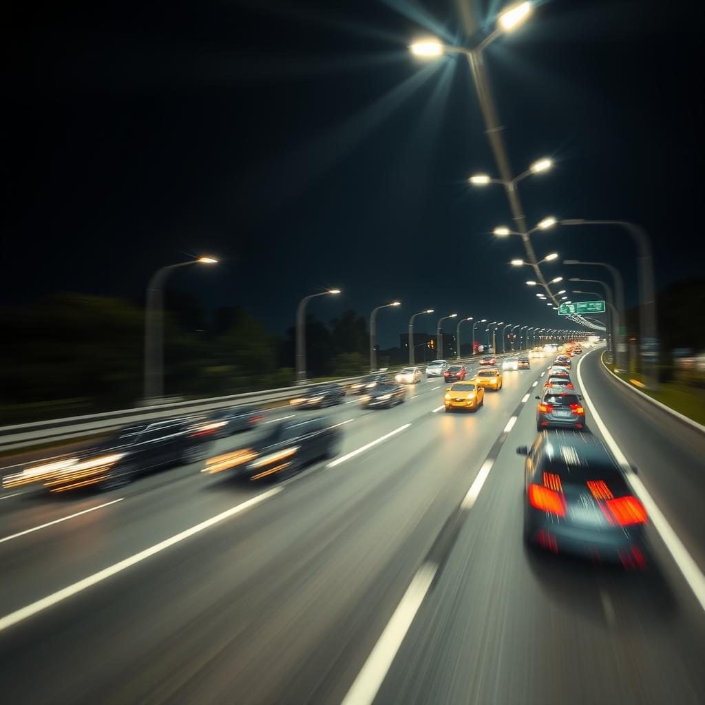 Cars moving on a lit highway