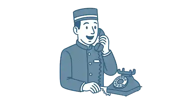 Illustration of a hotel concierge taking a phone call from a Europe Number customer