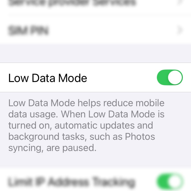 Low data mode screenshot
